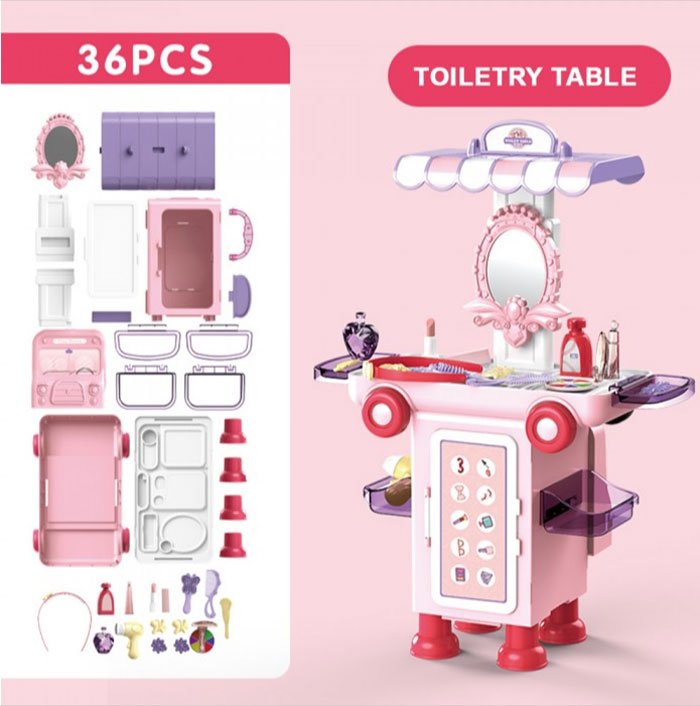 2 In 1 Pretend Play House Toilet Table Mobile Makeup Beauty Cartoon Bus