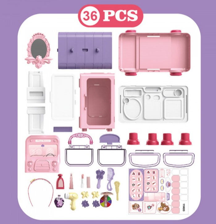 2 In 1 Pretend Play House Toilet Table Mobile Makeup Beauty Cartoon Bus