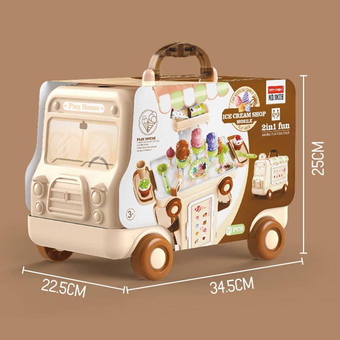 2 In 1 Pretend Play Ice Cream Shop 51 Pcs Cartoon Bus