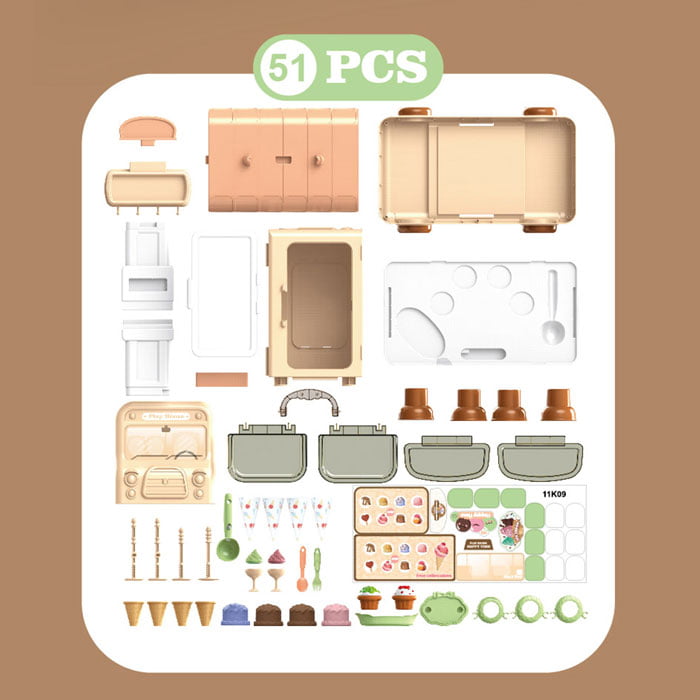 2 In 1 Pretend Play Ice Cream Shop 51 Pcs Cartoon Bus