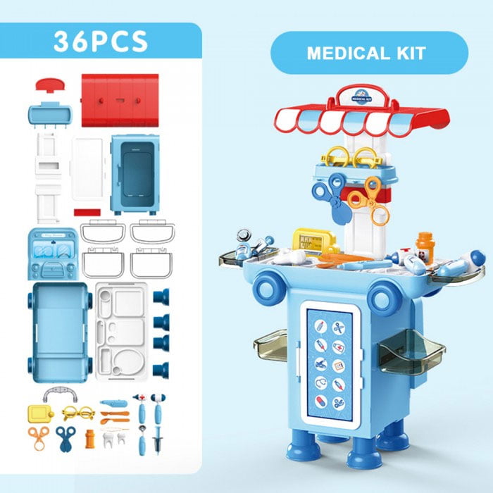 2 IN 1 Pretend Play Medical Kit Mobile 36 Pcs Cartoon Bus