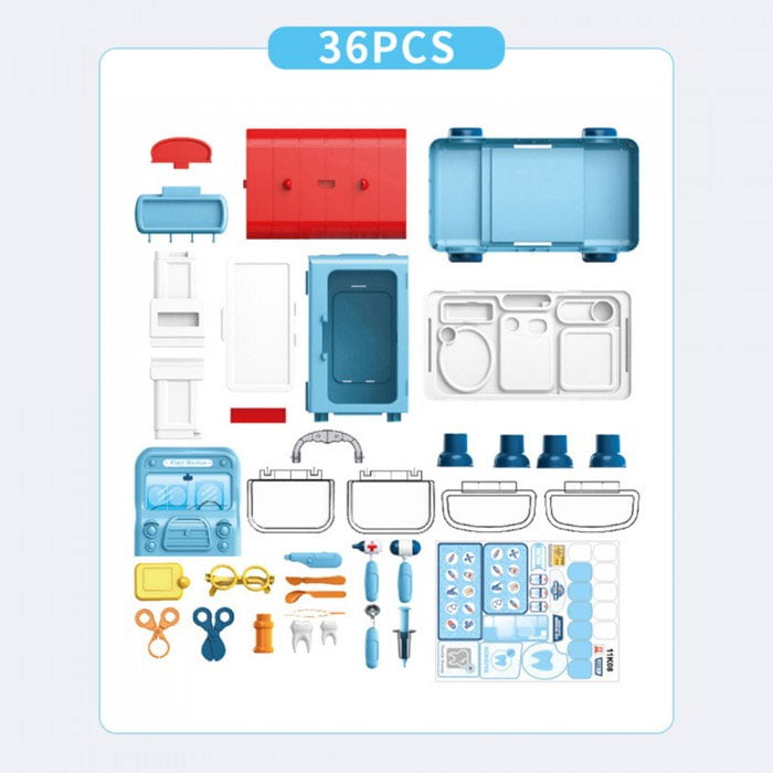 2 In 1 Pretend Play Medical Kit Mobile 36 Pcs Cartoon Bus