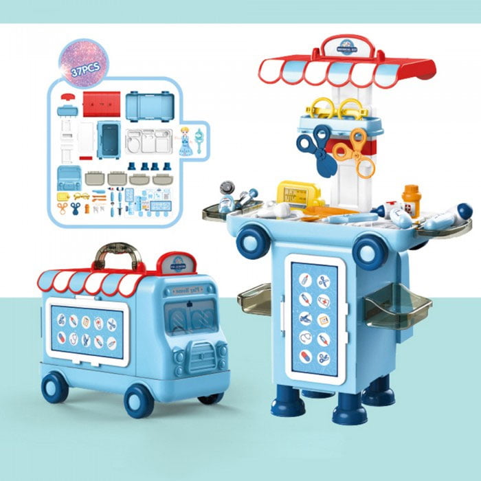 2 In 1 Pretend Play Medical Kit Mobile 36 Pcs Cartoon Bus