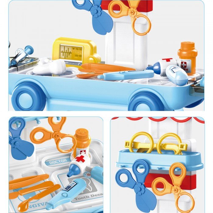 2 In 1 Pretend Play Medical Kit Mobile 36 Pcs Cartoon Bus