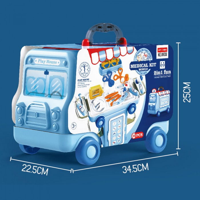 2 In 1 Pretend Play Medical Kit Mobile 36 Pcs Cartoon Bus