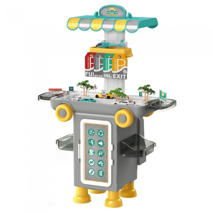 2 In 1 Pretend Play Parking Lot Mobile 47 Pcs Cartoon Bus