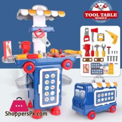 2 IN 1 Pretend Play Tool Table Mobile 40 Pcs Cartoon Bus