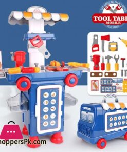 2 IN 1 Pretend Play Tool Table Mobile 40 Pcs Cartoon Bus