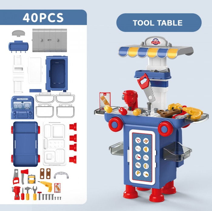 2 In 1 Pretend Play Tool Table Mobile 40 Pcs Cartoon Bus