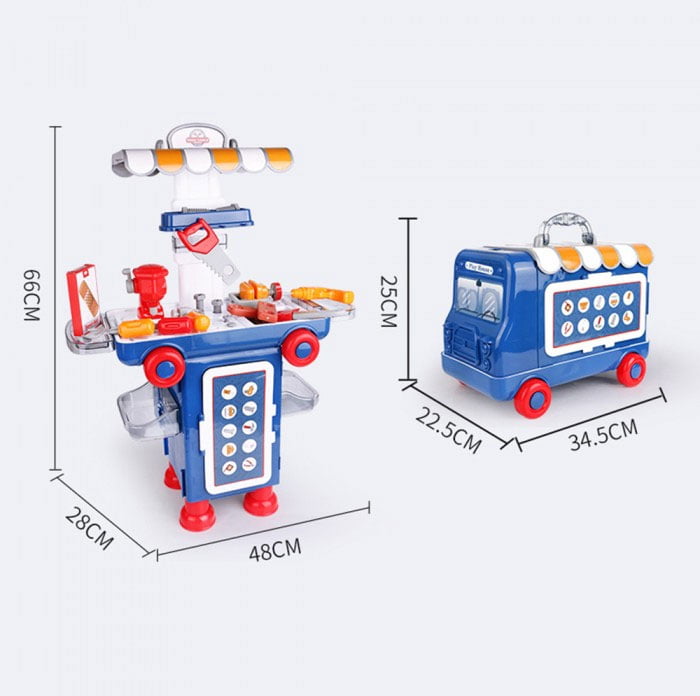 2 In 1 Pretend Play Tool Table Mobile 40 Pcs Cartoon Bus