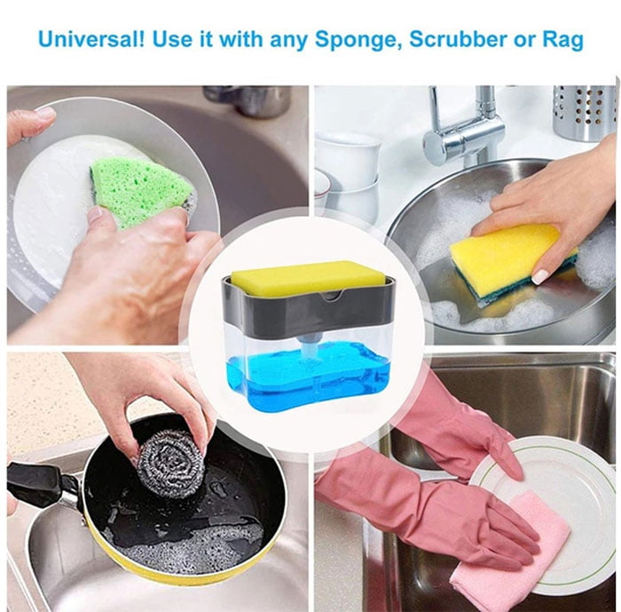 2-In-1 Sponge Rack Soap Dispenser And Sponge Caddy