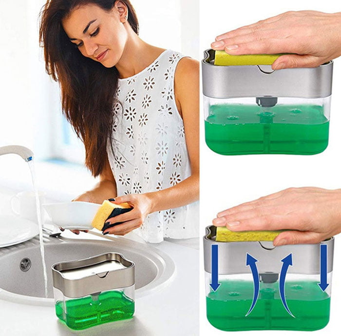 2-In-1 Sponge Rack Soap Dispenser And Sponge Caddy