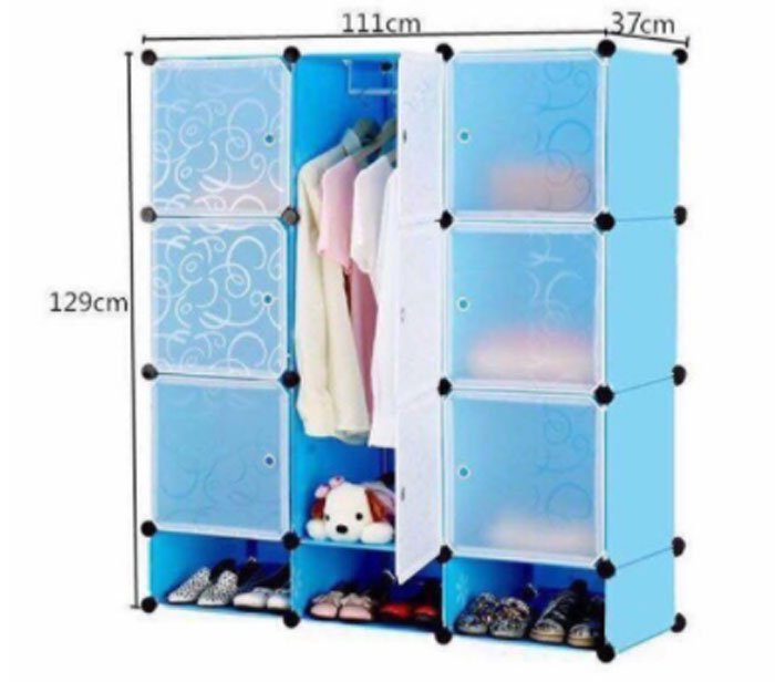 9 Cubes Cabinet Multipurpose Storage With Shoe Rack Blue