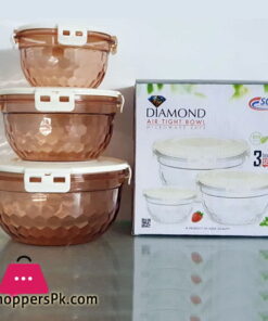 Diamond Plastic Transparent Air-Tight Bowl Set 3 Pcs