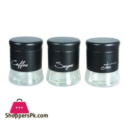 Glass Canisters Set 3 Pcs Coffee Tea And Sugar