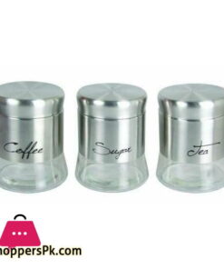 Glass Canisters Stainless Steel Set 3 Pcs Coffee Tea And Sugar