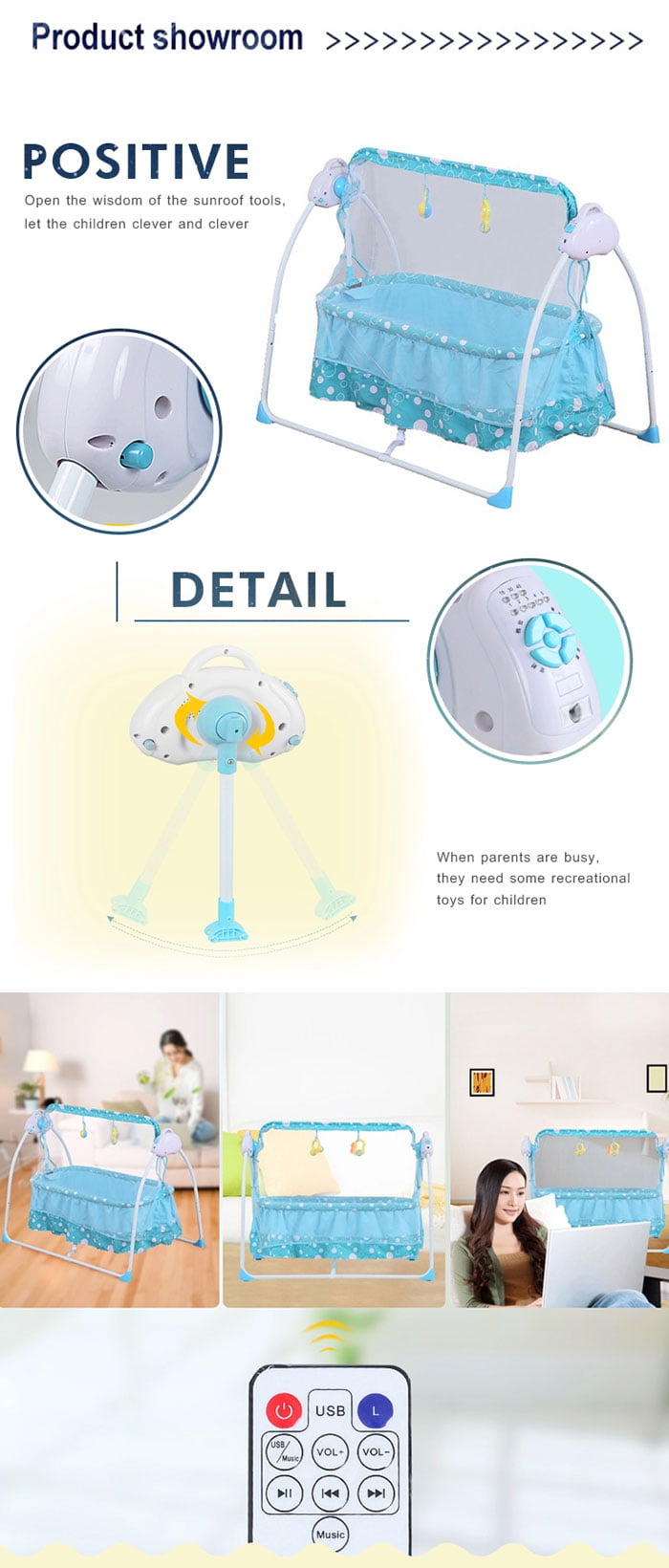 High Quality Infrared R/C Rocking Automatic Cradle Baby Electric Swing Bed