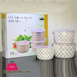 Imperial Collection Ceramic Bowl Set with Lids - 3 Pcs