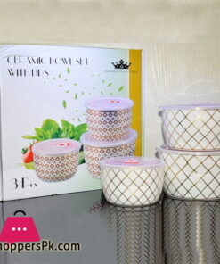Imperial Collection Ceramic Bowl Set with Lids - 3 Pcs