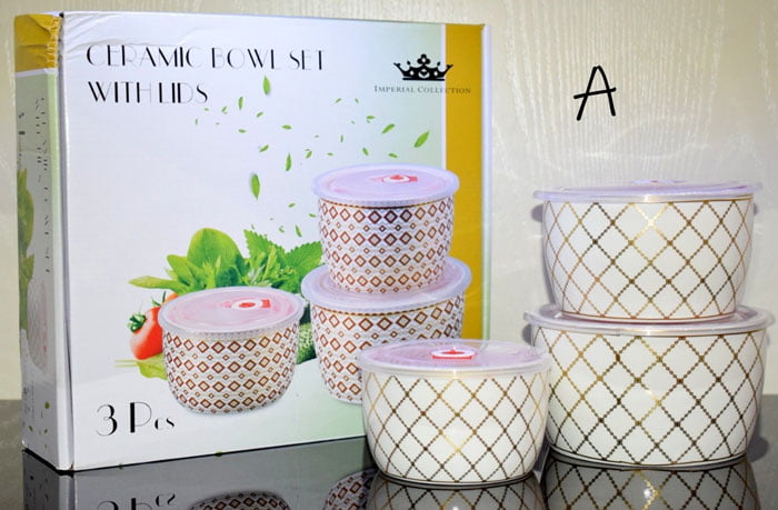 Imperial Collection Ceramic Bowl Set With Lids - 3 Pcs
