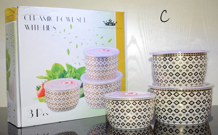 Imperial Collection Ceramic Bowl Set With Lids - 3 Pcs