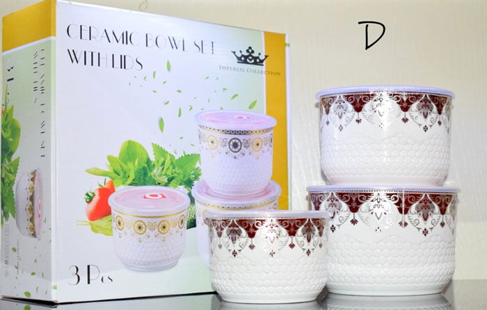 Imperial Collection Ceramic Bowl Set With Lids - 3 Pcs