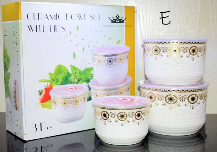 Imperial Collection Ceramic Bowl Set With Lids - 3 Pcs
