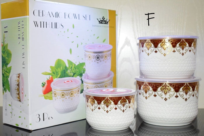 Imperial Collection Ceramic Bowl Set With Lids - 3 Pcs