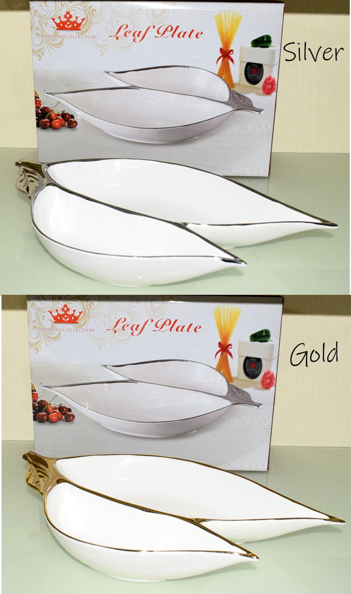 Imperial Collection Leaf Plate 2 Partition 13 Inch Silver / Gold