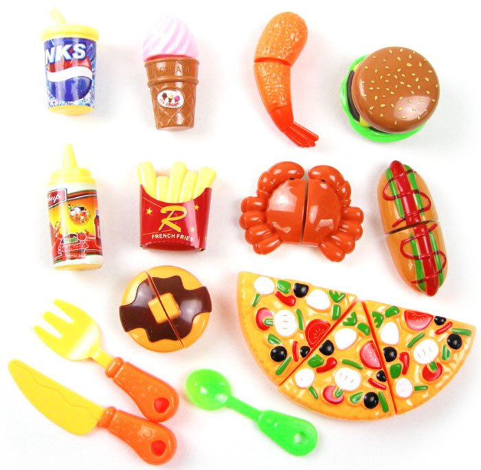 Kids Pretend Play Food Puzzle Cutting Toy Pizza Hamburger Cutlery