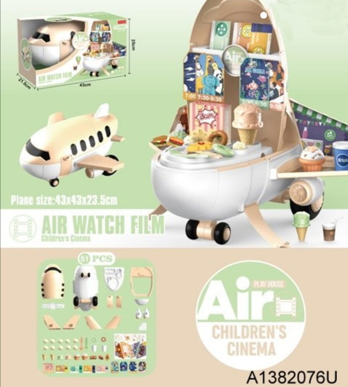 Pretend Play Kids Airplane 2 In 1 Kids Toys Air Cinema 51 Pcs Play Set