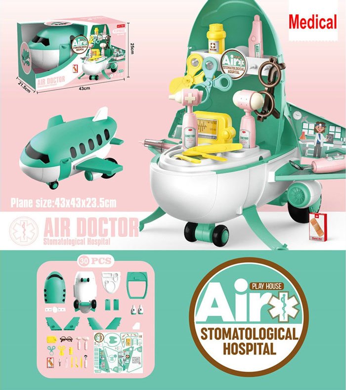 Pretend Play Kids Airplane 2 In 1 Kids Toys Air Doctor 30 Pcs Play Set