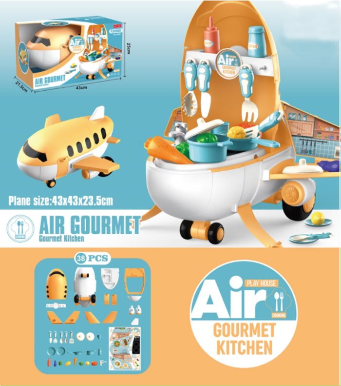 Pretend Play Kids Airplane 2 In 1 Kids Toys Air Gourmet Kitchen 38 Pcs Play Set