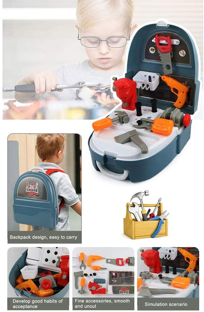 Pretend Play Kids Little Worker Tool Play Set Backpack