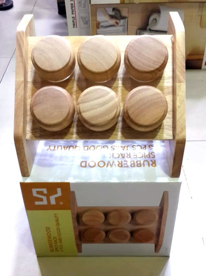 Rubber Wood Glass Spice Rack 6 Piece Condiment Set