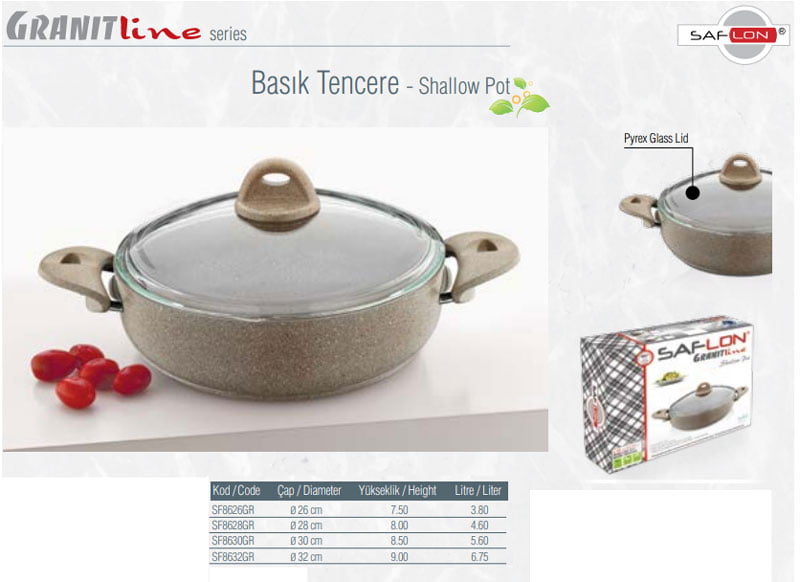 Saflon Granitline Karai Shallow Pot 30-Cm - 5.25 Liter Sf8630Gr Turkey Made