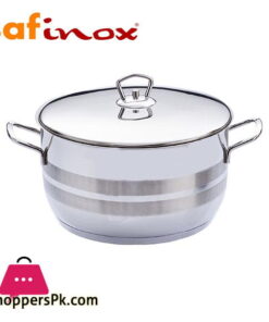 Saflon Safinox Flavia Stainless Steel Deep Cooking Pot + Steel Lid Induction Ready and Dishwasher Safe - 24 CM