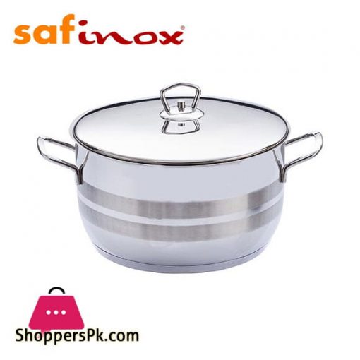 Saflon Safinox Flavia Stainless Steel Deep Cooking Pot + Steel Lid Induction Ready and Dishwasher Safe - 28 CM 