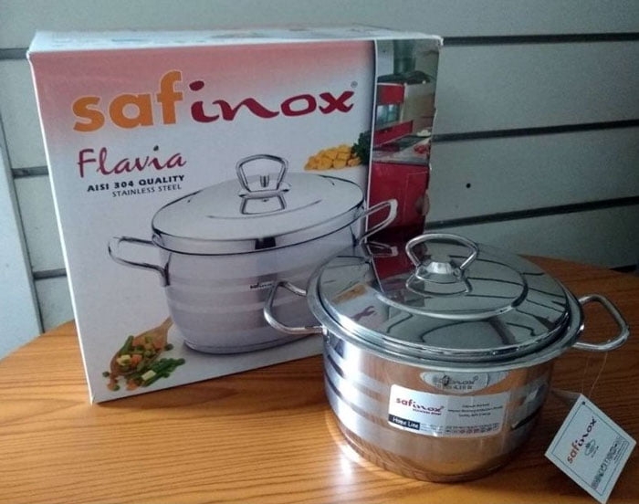 Saflon Safinox Flavia Stainless Steel Deep Cooking Pot + Steel Lid Induction Ready And Dishwasher Safe - 24 Cm
