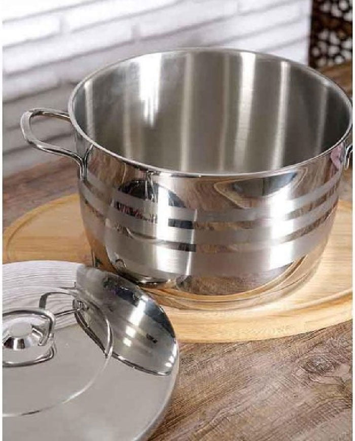 Saflon Safinox Flavia Stainless Steel Deep Cooking Pot + Steel Lid Induction Ready And Dishwasher Safe - 24 Cm