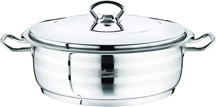 Saflon Safinox Flavia Stainless Steel Karai With Steel Lid 7 Liter Induction Ready And Dishwasher Safe - 30Cm