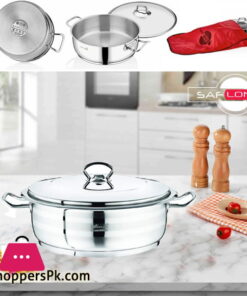 Saflon Safinox Flavia Stainless Steel Karai with Steel Lid 4.2 Liter Induction Ready and Dishwasher Safe - 26CM