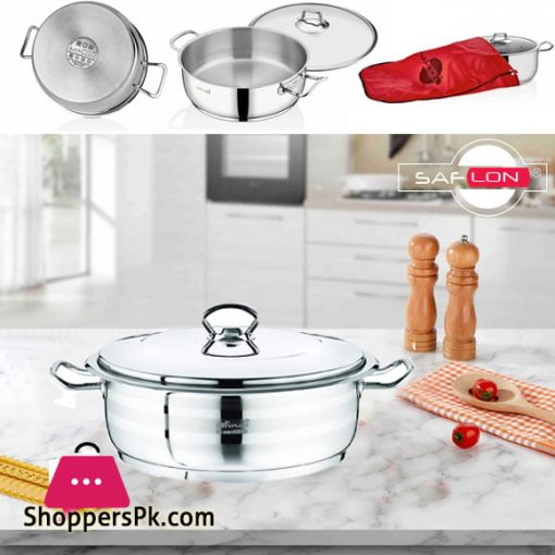 Saflon Safinox Flavia Stainless Steel Karai with Steel Lid 8 Liter Induction Ready and Dishwasher Safe - 32CM