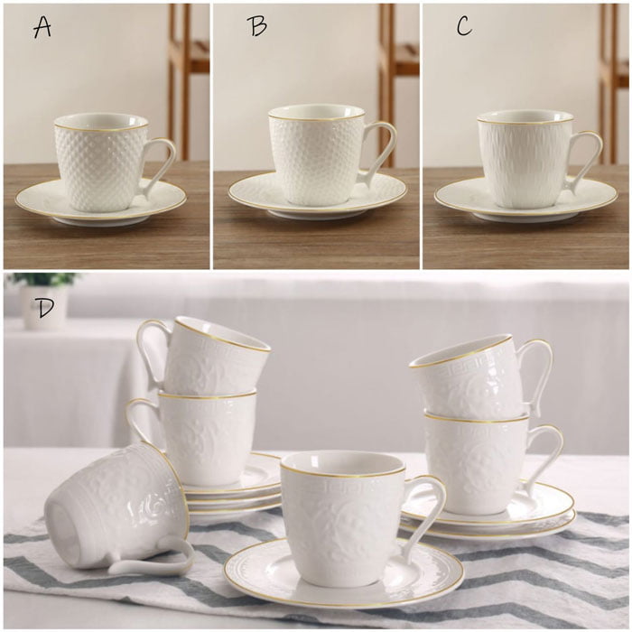 Solecasa 6 Cup And 6 Saucer God Line With Embossed 4 Solecasa 6 Cup And 6 Saucer God Line With Embossed