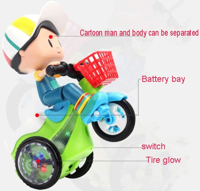 Stunt Electric Tricycle Toy Car Lighting Effect 360 ° Rotating