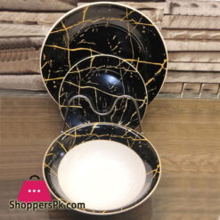 18 Piece Plate Set - Black Gold Marble