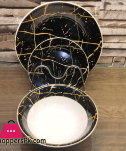18 Piece Plate Set - Black Gold Marble