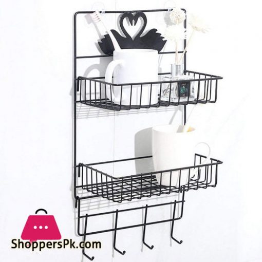 2 Layer Multipurpose Wall Shelf  with 4 Hook