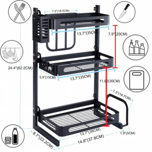 3 Tier Stainless Steel Kitchen Spice Rack Countertop Standing Organizer ...
