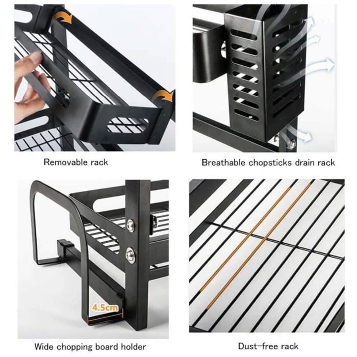 3 Tier Stainless Steel Kitchen Spice Rack Countertop Standing Organizer With 3 Hooks Black